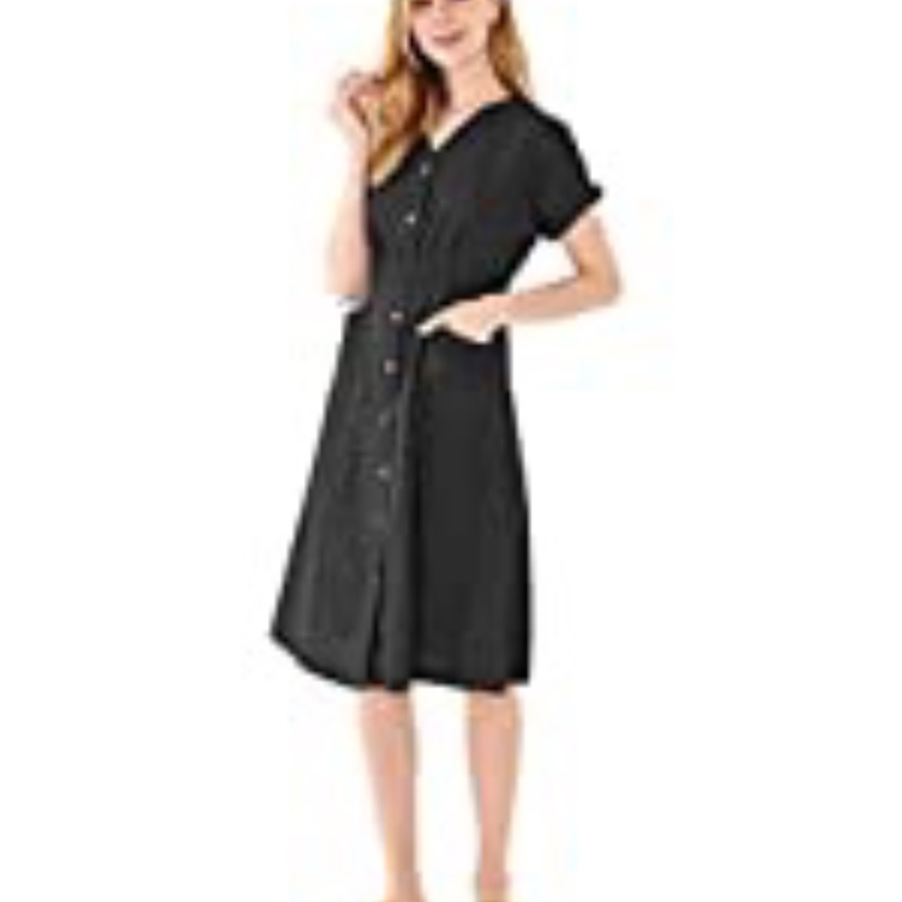 Black Retro Linen Blend Shirtwaist Dress Size S (new with tags)